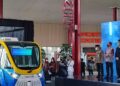 Menteri Perhubungan (Menhub) Budi Karya Sumadi meresmikan uji coba kendaraan listrik otonom pertama di Indonesia, di Qbig BSD, Tangerang, Jumat (20/5).