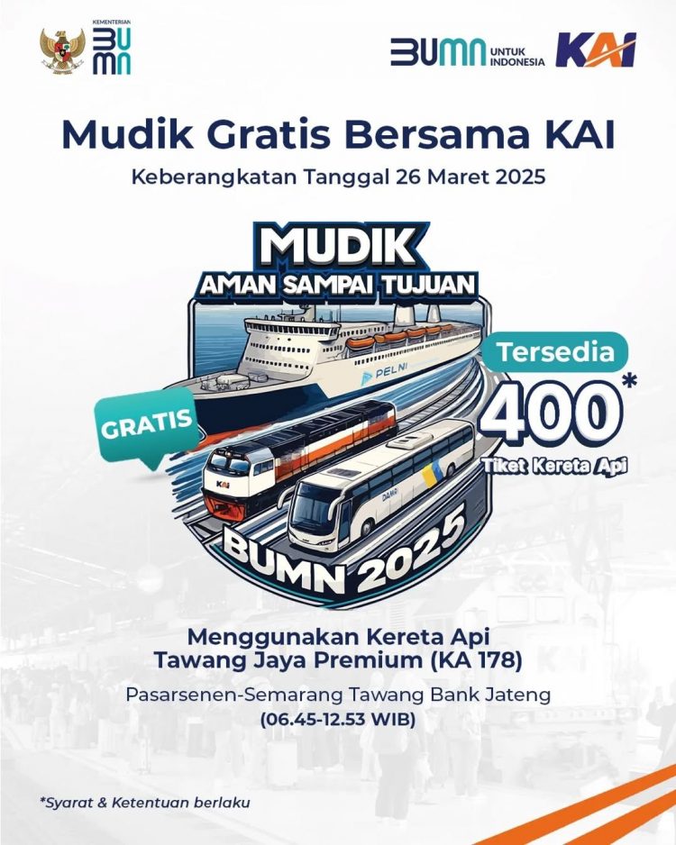 Mudik Asyik, Aman, dan Gratis! KAI Sediakan 400 Tiket Mudik Lebaran 2025